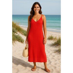 NWT MSRP $140 Banana Republic Red Knit Sleeveless Sweater Dress Resortwear Sz L